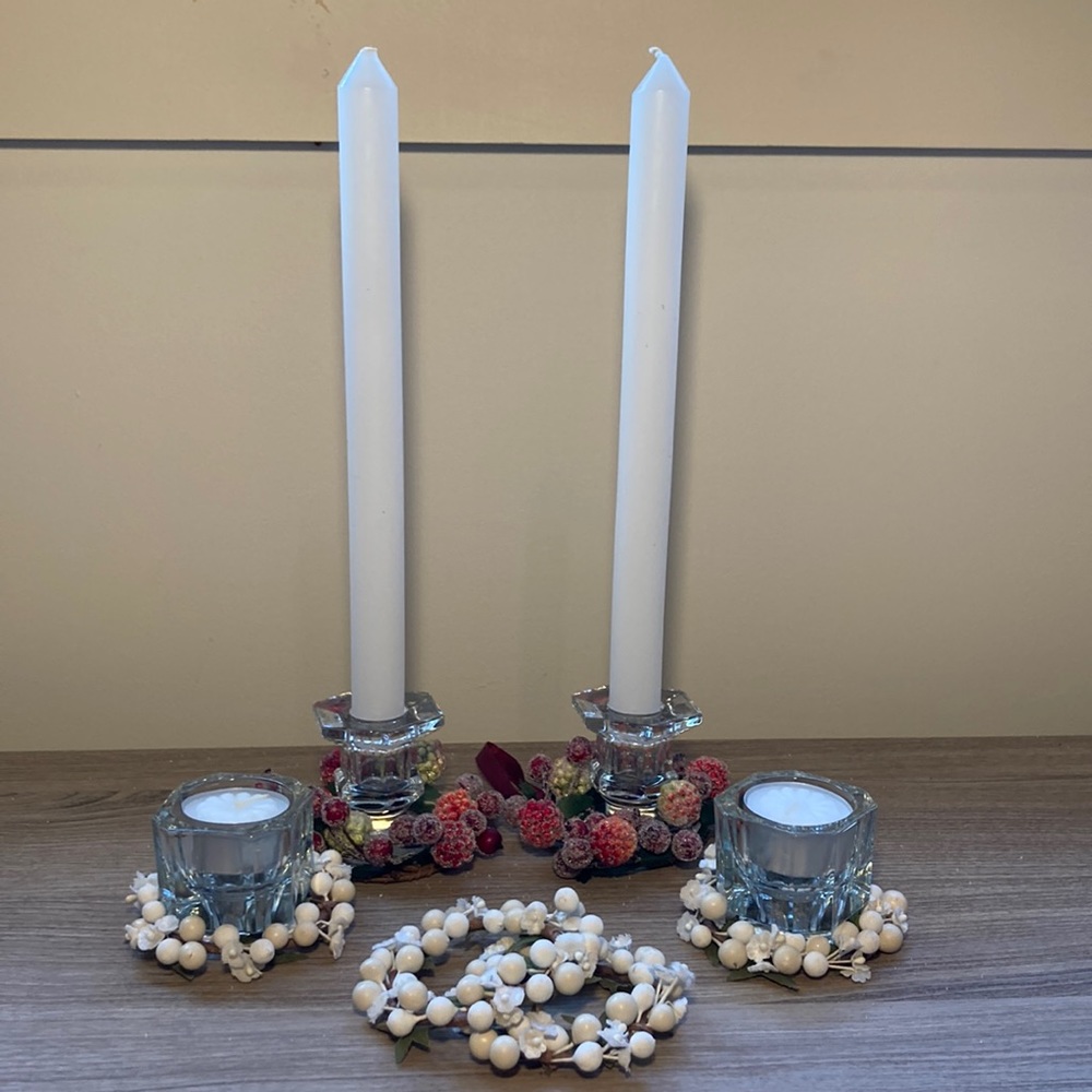 Wreath candle rings and glass candle holders bundle